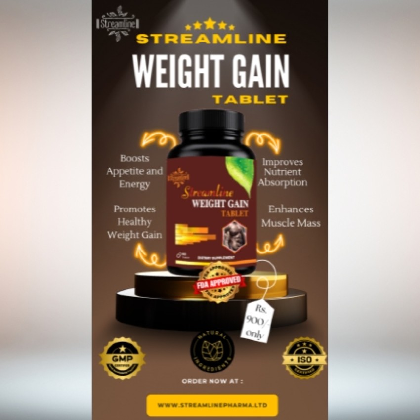 Streamline Weight Gain Tablets - Natural Muscle Growth Supplement for Rapid Weight Gain & Strength