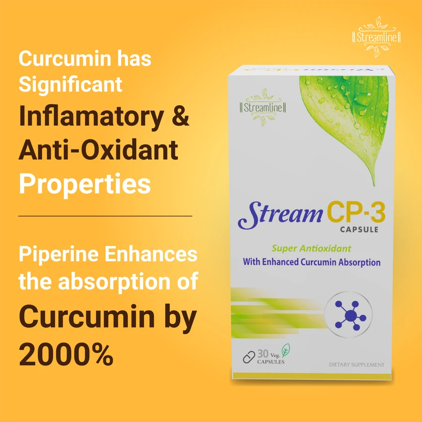 STREAM CP-3 CAPSULES | WITH  CURCUMIN &  Piperine | Immunity Booster , Antioxidant Support & Anti-inflammatory | FOR High Strength & Better Absorption