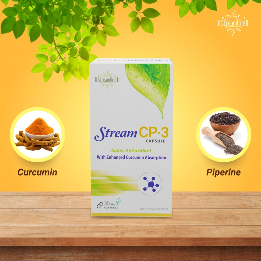 STREAM CP-3 CAPSULES | WITH  CURCUMIN &  Piperine | Immunity Booster , Antioxidant Support & Anti-inflammatory | FOR High Strength & Better Absorption