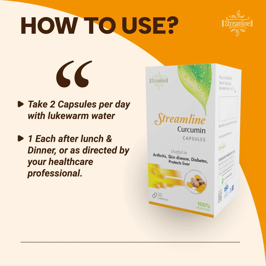 STREAMLINE CURCUMIN CAPSULES Antioxidant & Anti-inflammatory Supplement - For Skin, Joint Support, Anxiety & Stress Relief