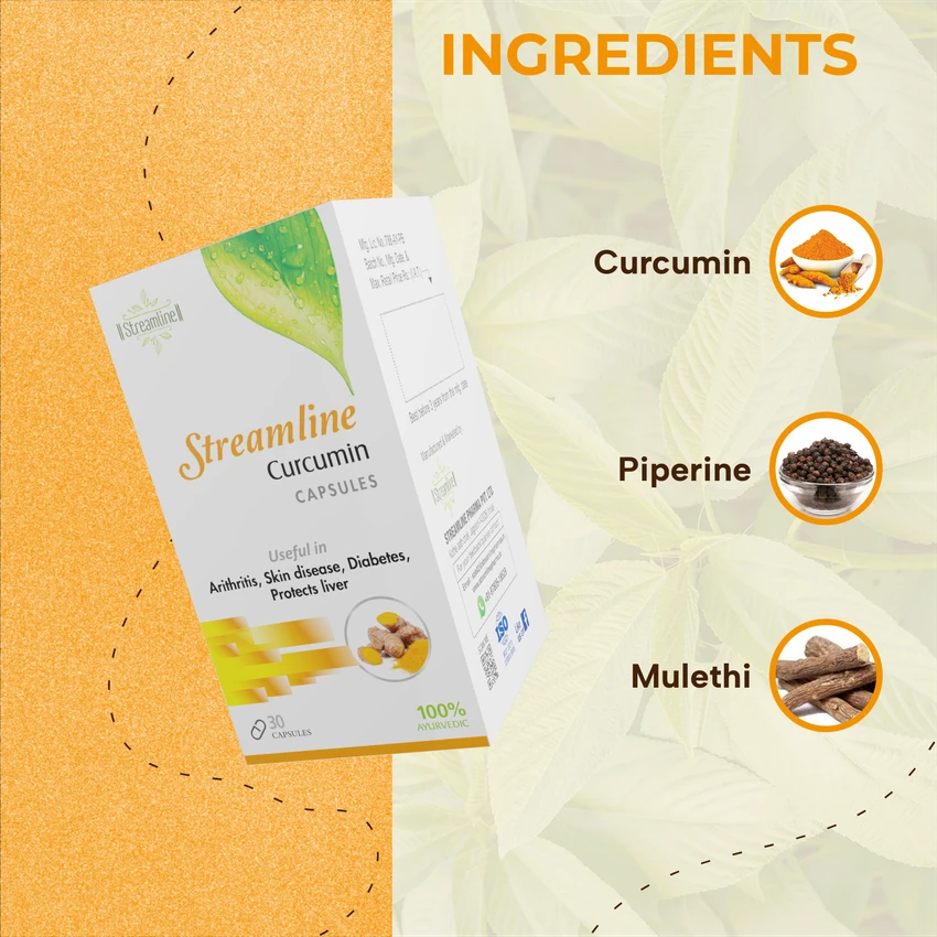 STREAMLINE CURCUMIN CAPSULES Antioxidant & Anti-inflammatory Supplement - For Skin, Joint Support, Anxiety & Stress Relief