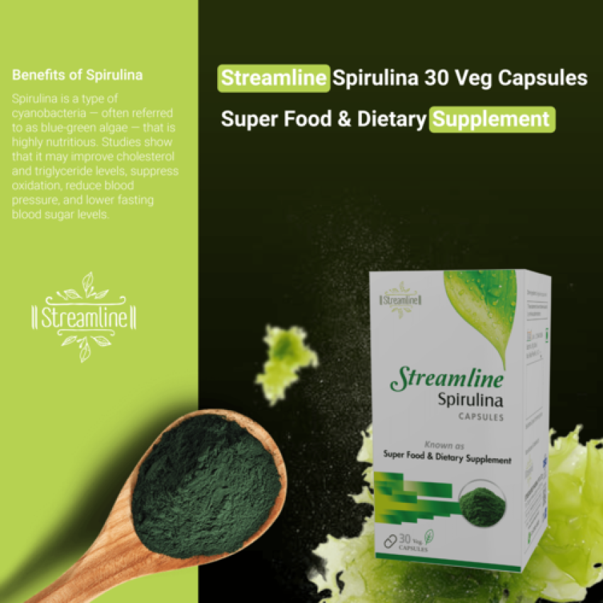 STREAMLINE SPIRULINA CAPSULES Green Food For Good Health Weight Management And Immunity Booster | Helps In Healthy Heart