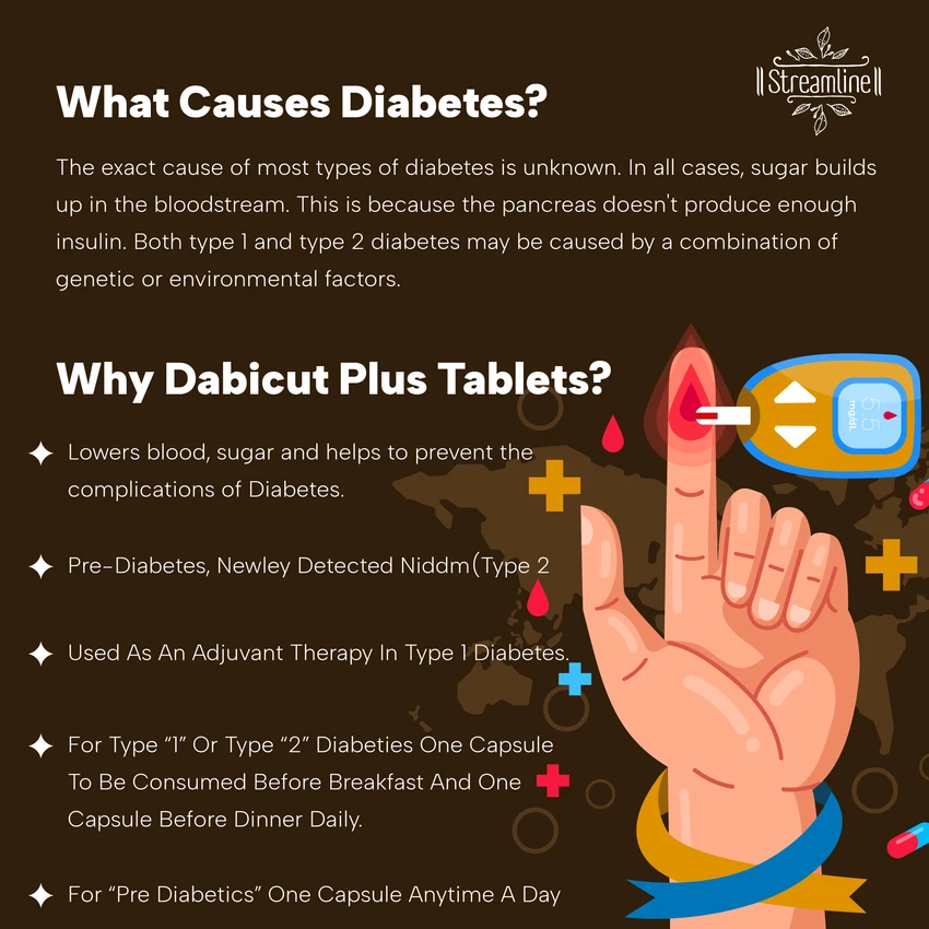 STREAMLINE DABICUT PLUS TABLET For Sugar Control | Blood Glucose Regulator | Manage Diabetes Naturally |