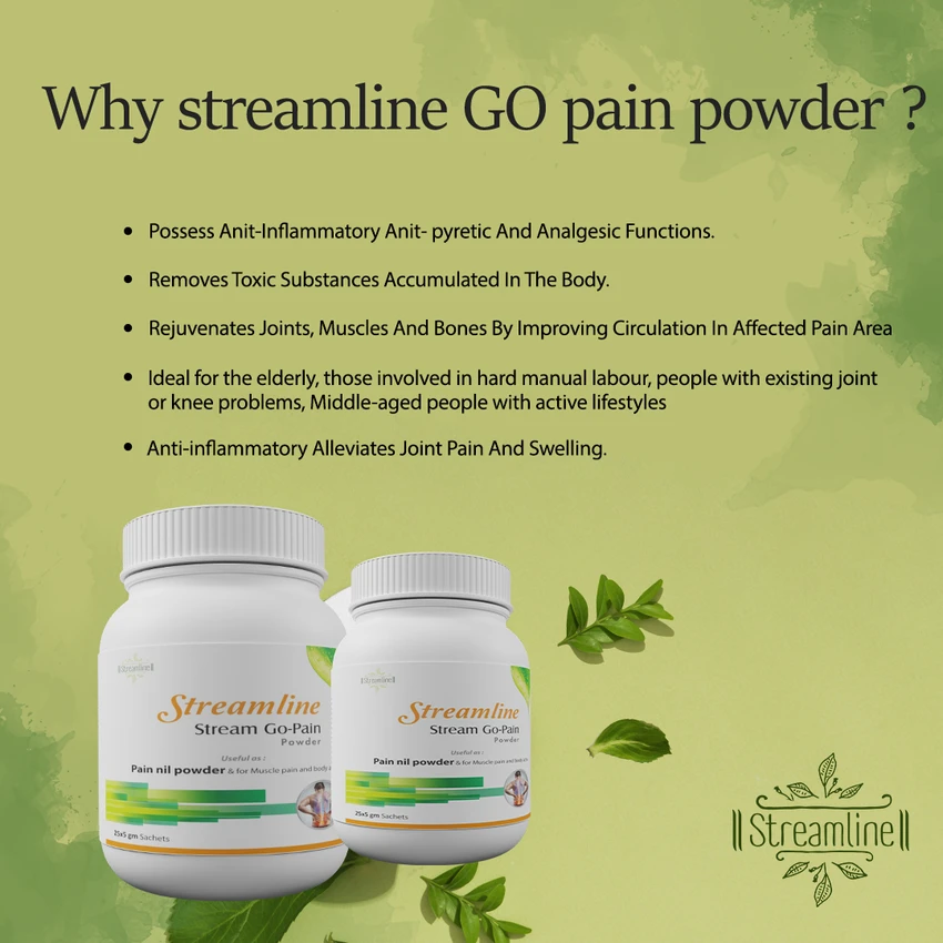 STREAM GO-PAIN POWDER Pain Relief Powder for Joint Pain, Knee Pain, Back Pain, Muscular Pain, Arthritis - Reduces Stiffness - No Side Effects