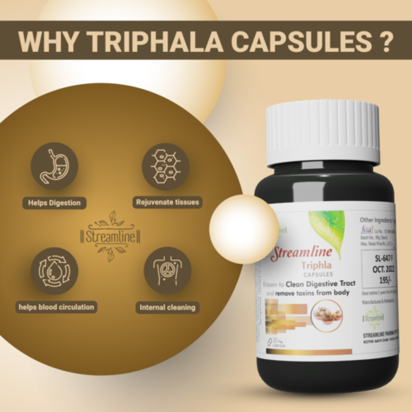 STREAMLINE TRIPHLA CAPSULES Supports Bowel Wellness & Healthy Gut, Helps to Boost Immunity & Useful for Digestion, Antioxidant Properties