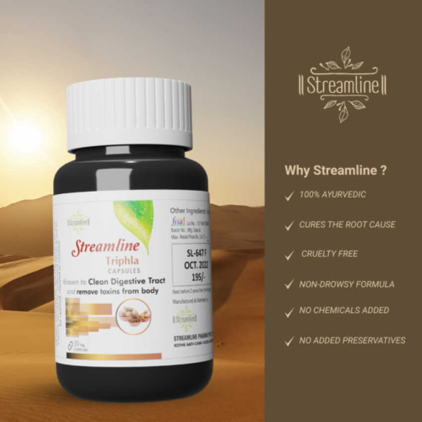 STREAMLINE TRIPHLA CAPSULES Supports Bowel Wellness & Healthy Gut, Helps to Boost Immunity & Useful for Digestion, Antioxidant Properties