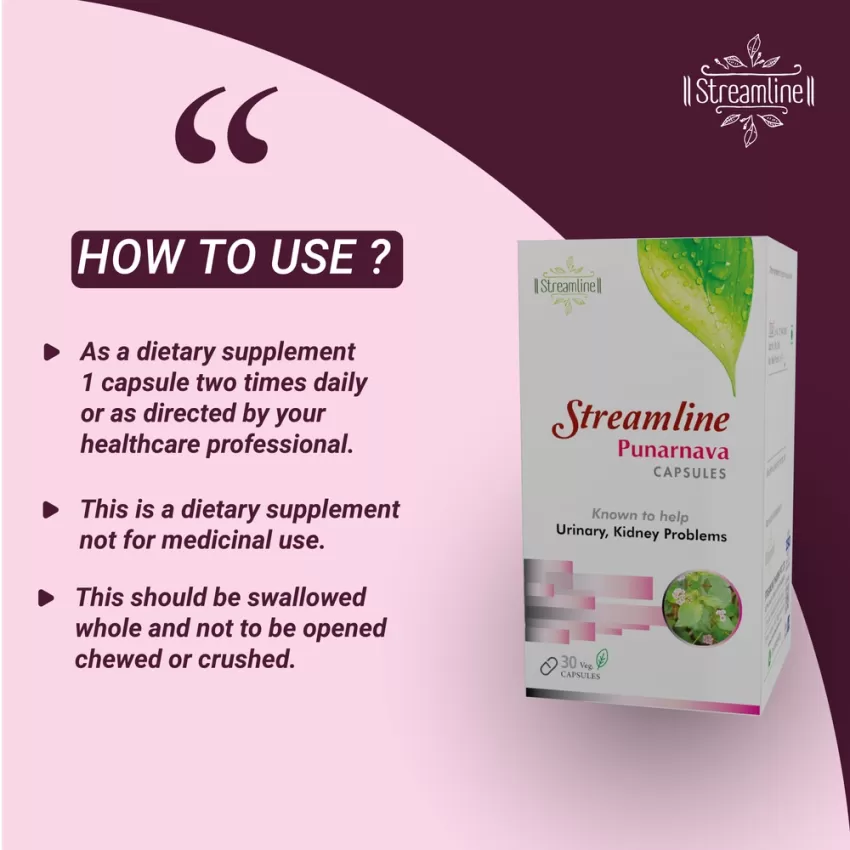 STREAMLINE PUNARNAVA CAPSULES for Good Gut Health & for Healthy Appetite, Helps for Heart and Urinary Health