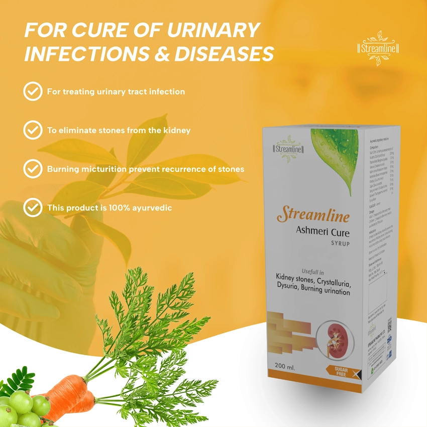 STREAMLINE ASHMERI CURE SYRUP Helpful in Removing Reccuring Kidney Stones, Infections and Urinary Tract Infection | Stone Syrup