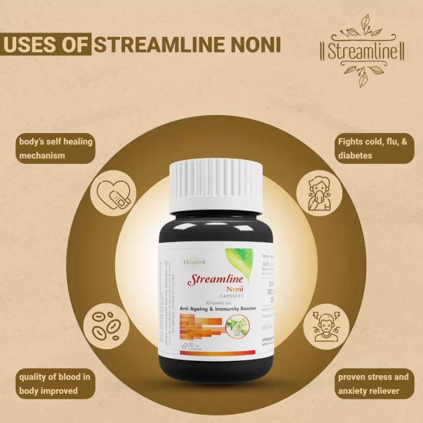 STREAMLINE NONI CAPSULES  Good For Body Detoxifier, Immunity Booster, Joint Pain Relief , Restful Sleep