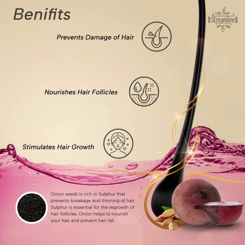 STREAMLINE ONION BLACK SEED HAIR OIL for Hair Growth & Hair Fall Control -Unscented Onion Oil for Hair Regrowth