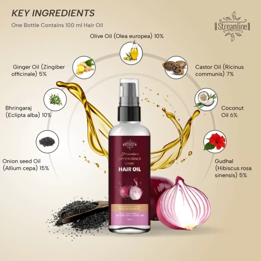 STREAMLINE ONION BLACK SEED HAIR OIL for Hair Growth & Hair Fall Control -Unscented Onion Oil for Hair Regrowth