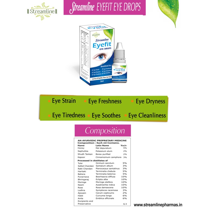 STREAMLINE EYEFIT EYE DROPS for Dry Eyes, Conjunctivitis, Swelling, Irritation, Tearing, Refreshing, Strained Eyes