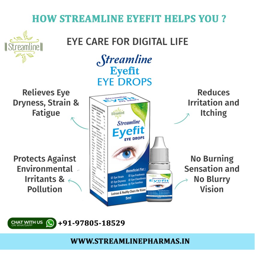 STREAMLINE EYEFIT EYE DROPS for Dry Eyes, Conjunctivitis, Swelling, Irritation, Tearing, Refreshing, Strained Eyes