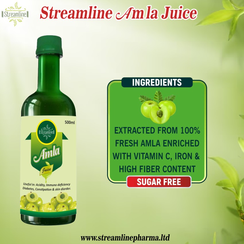 Streamline Amla Juice | Suitable for healthy Hair & Skin | Detox juice for weight loss | Natural Source of Vitamin C | Organic & Natural Juice Made With Cold Pressed Amla| No Added Sugar