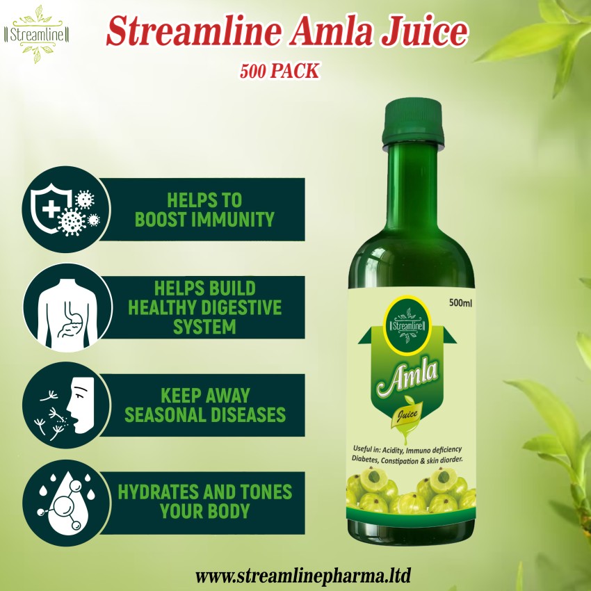 Streamline Amla Juice | Suitable for healthy Hair & Skin | Detox juice for weight loss | Natural Source of Vitamin C | Organic & Natural Juice Made With Cold Pressed Amla| No Added Sugar