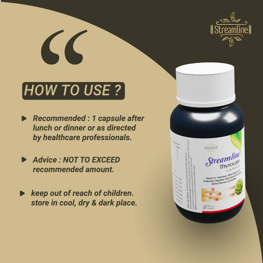 STREAMLINE THYROCARE CAPSULES  Supports Thyroid Function | Anxiety Relief | Weight Management | Metabolism & Mood Booster for Men & Women