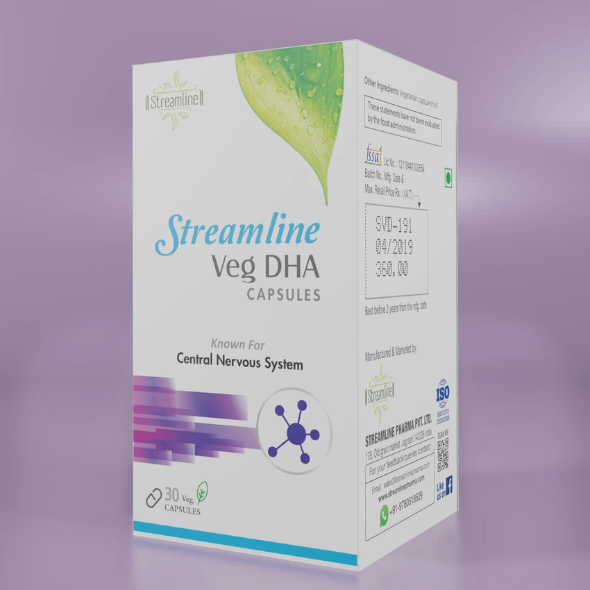 STREAMLINE VEGDHA CAPSULES Vegetarian Plant Based Omega 3 DHA Supplement - Supports Joint Movement, Brain Function, Healthy Heart And Visual Health - Sustainably sourced