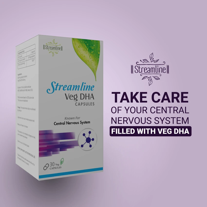 STREAMLINE VEGDHA CAPSULES Vegetarian Plant Based Omega 3 DHA Supplement - Supports Joint Movement, Brain Function, Healthy Heart And Visual Health - Sustainably sourced