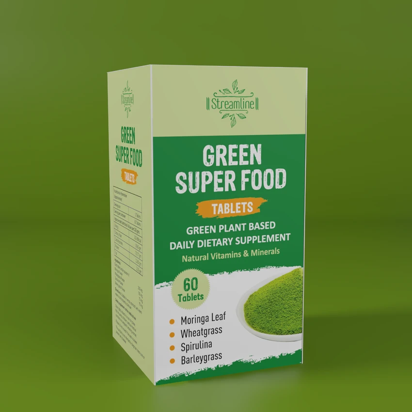 STREAMLINE GREEN SUPER FOOD TABLETS Daily Greens to Boost Immunity, Digestive Enzymes & Body Detox with Wholefood Multivitamin