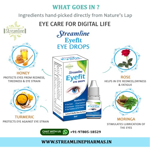STREAMLINE EYEFIT EYE DROPS for Dry Eyes, Conjunctivitis, Swelling, Irritation, Tearing, Refreshing, Strained Eyes