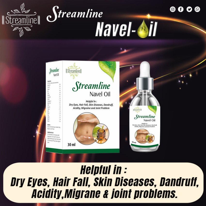 Streamline Navel Oil - Ayurvedic Nabi Oil for Joint Pain relief - Skin Problems - Dry Eyes - Acidity - Hair Fall & Migraine - Herbal Belly Button Oil With all Natural Powerful Ingredients - 30 ML (1)